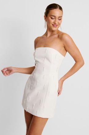 Six Stories Bandeau Embellished Diamante Mini Dress in White at Nordstrom, Size 14