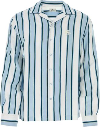 Etro Geborduurde blouse van viscosemix - Heren - Overhemden - Blauw - L - Overhemden