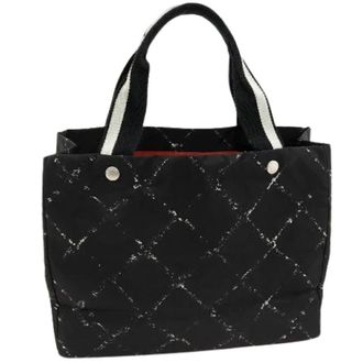 Chanel Pre-owned Tote Bags, female, Black, Size: ONE SIZE Pre-owned Old Travel Line Nylon Canvas Tote Bag
