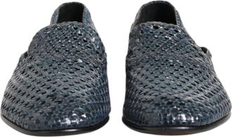 Dolce & Gabbana Blue Woven Leather Slip On Loafers Mens Shoes