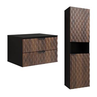 Petits Meubles Conjunto mueble bajo lavabo 60 cm paneles laminados madera y negro