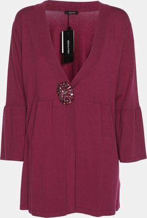 Elena Miro Hot Pink Jersey Crystal Embellished V Neck Blouse