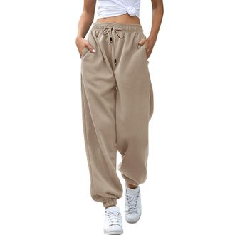 Generic Womens Jogger Sweatpants for Women Drawstring Workout Pants with Pocket Cuffed Trousers High Waisted Elastic Tracksuit Bottoms Women Baggy Jogging Jog