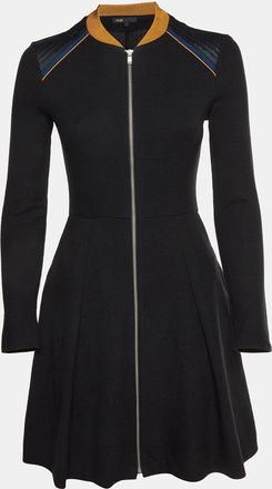 Maje Black Stretch Crepe Zip Up Raline Mini Dress