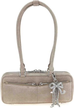Self Portrait Tan Suede Baguette With Charm Shoulder Bag