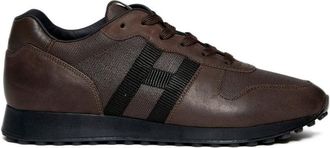 Hogan Brown Leather And Fabric Sneakers