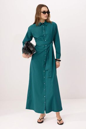 Trendyol Modest Dames Groen Effen Maxi Lang Casual Blousejurk Modest Jurken