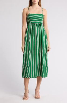 Melrose and Market Stripe Babydoll Midi Dress in Green Flora Emma Stripe at Nordstrom Rack, Size Xx-Large