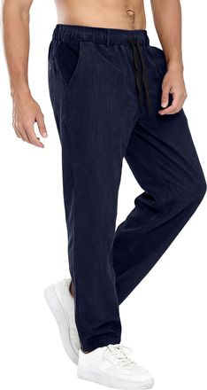 Generic Mens Corduroy Trousers Elastic Waist Jeans Baggy Men Tracksuits Autumn Winter Drawstring Trouser Thick Wool for Jogging Bottoms Loose Fit Sweatpants W