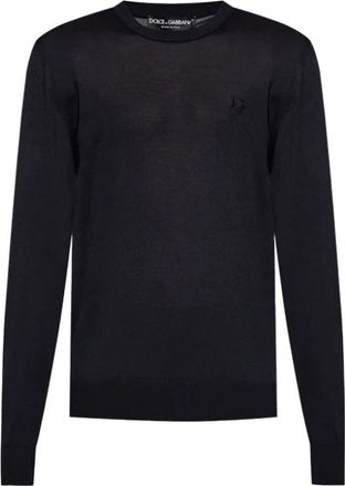 Dolce & Gabbana Middernachtblauw Geborduurde Trui - Heren - Ronde hals truien - Blauw - L - Truien & Vesten