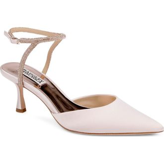 Badgley Mischka Autumn Pointed Toe Ankle Strap Pump in Champagne Satin at Nordstrom, Size 7.5
