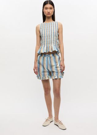 Ganni Ombre Stripe Ruffle Shorts Size 32 Organic Cotton Womens