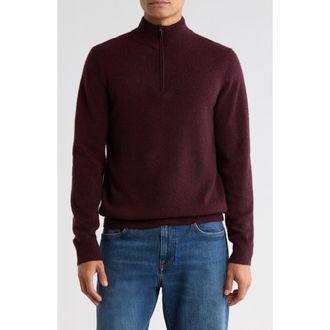 Nordstrom Cashmere Quarter Zip Sweater in Burgundy Royale Heather at Nordstrom Rack, Size Small