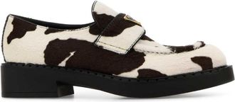 Prada Brown White Slip-on Loafers