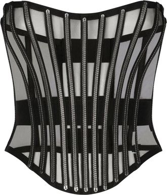 Dolce & Gabbana Zwarte Geborduurde Mesh Mouwloze Top - Dames - Tops zonder mouwen - Zwart - L - Nylon - Tops