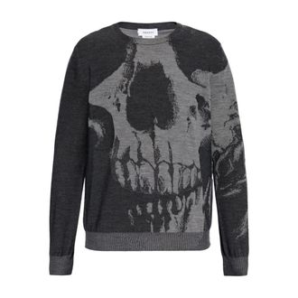 Alexander McQueen Alexander McQueen, Round-neck Knitwear, male, Gray, Size: S Skull Sweater