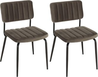 Macabane Lote de 2 sillas de terciopelo gris oscuro con patas de metal negro