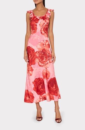 Milly Scarlett Print Ruffle Maxi Dress in Pink Multi at Nordstrom, Size 10