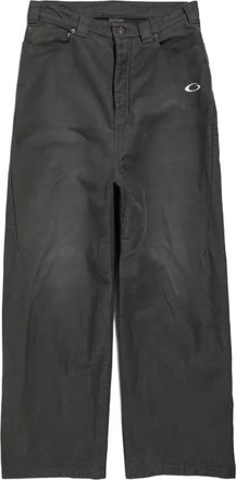 Balenciaga Broek met hoge taille en geborduurd logo met vijf zakken - Heren - Wijde Broeken - Zwart - S - Broeken