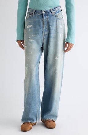Acne Studios 2023 U Trafalgar Paint Splattered Straight Leg Jeans in Light Blue at Nordstrom, Size Xx-Large