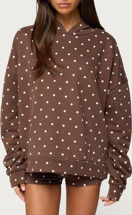 Edikted Chelsie Polka Dot Hoodie in Brown at Nordstrom, Size X-Small