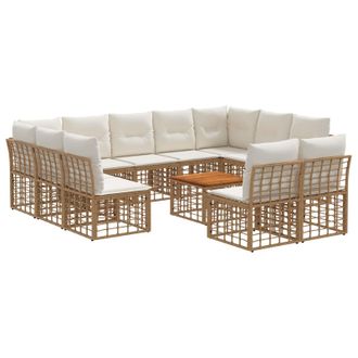 vidaXL Conjunto De Sof&aacute;s De Exterior 12 Pcs Natural Y Crema Poli&eacute;ster Vidaxl