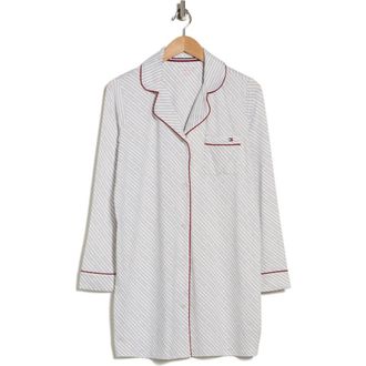 Tommy Hilfiger Long Sleeve Sleepshirt in Diagonal Stripes Cloud Dancer at Nordstrom Rack, Size X-Large