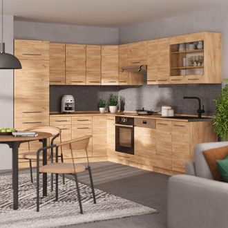 Vicco Cucina Angolare Completa Fame-line, Rovere Dorato/rovere Dorato, 287 X 227 Cm, Pl Antracite, Vicco