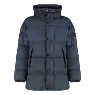 Stone Island Down Jackets, male, Blue, Size: L Hooded Down Parka