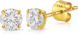 MAX + STONE 14k Yellow or White Gold Solitaire Round Cubic Zirconia Stud Earrings 3.5mmto8mm