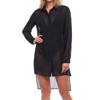 Gottex High Low Cover Up Beach Blouse In Got Black