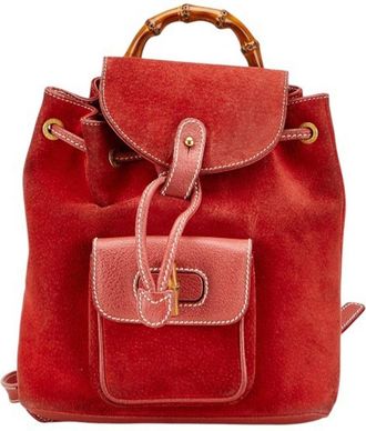 Gucci Bamboo Red Color Suede Leather Backpack (Pre-Owned)