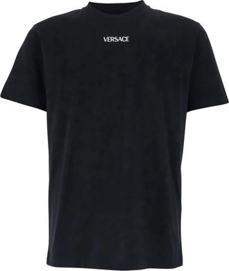 Versace Geborduurde Slim-fit T-shirt van katoenjersey - Heren - T-shirts - Zwart - S - Katoen - Tops
