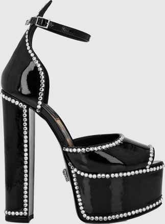 Philipp Plein Sandali platform in pelle verniciata con tacco alto e strass