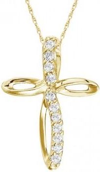 Allurez Swirl Diamond Cross Pendant Necklace in 14k Yellow Gold (0.10ct)