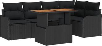 vidaXL Garden Sofa Set with Storage 6 pcs Black Poly rattan Vidaxl
