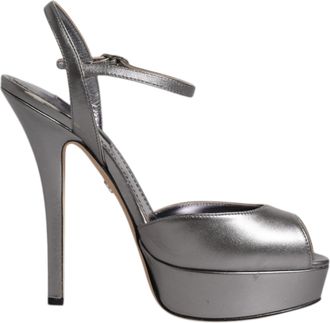 Dolce & Gabbana Silver Leather Platform Heels Sandals Womens Shoes (Pre-Owned)