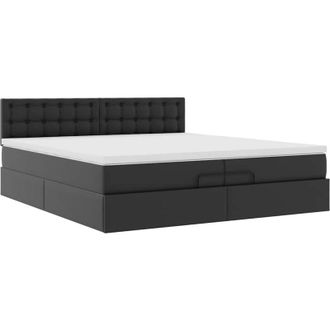 vidaXL Estructura De Cama Otomana Con Colchones Cuero Sint&eacute;tico Negro Vidaxl