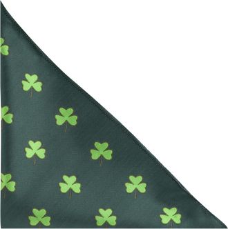 King & Priory Shamrock Dark Green Herringbone Embroidered Pocket Square, Handkerchief