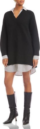 Fifteen Twenty Carrie Long Sleeve Mixed Media Sweater Dress in Black at Nordstrom, Size Medium