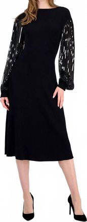 T Tahari Embellished-Sleeve Ribbed Dress In Black / Black Sequin