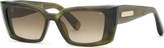 Philipp Plein Spp 215M Zonnebrillen - Dames - Zonnebrillen - Groen - 55 MM - Leer - Accessoires