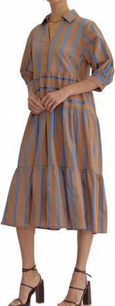 Entro Stripe Midi Dress In Mocha And Blue