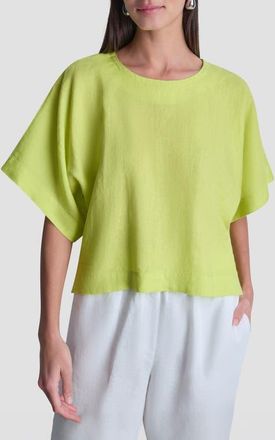DKNY Drop Shoulder Boxy Linen Top in Limeade at Nordstrom, Size Large