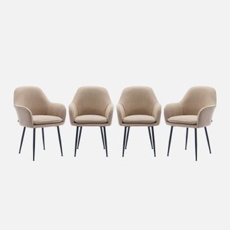 Sweeek Sweeek - Sill&oacute;n De Terciopelo De Canal&eacute; Y Patas De Metal Negro, Set De 4, Shella, Beige, 57x59x84.5 Cm