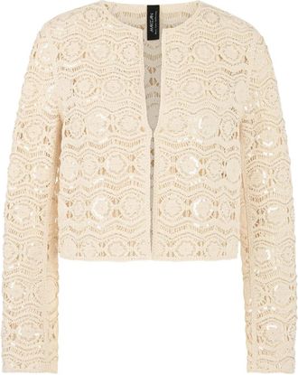 Marc Cain Ajour-Jacke mit Mini-Perlen - Dames - Vesten - Beige - XL - Katoen - Truien & Vesten