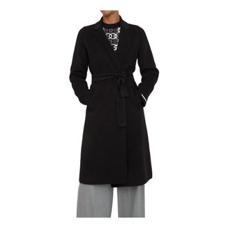 Marella Zwarte Jas met Polyester en Elastaan - Dames - Jas met riem - Zwart - 2XL - Polyester - Jassen