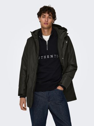 Only & Sons Outdoorjacke ONLY & SONS ONSCARL LIFE PARKA OTW, Herren, Gr. L, grau (peat), Web, Obermaterial: 100% Polyester, unifarben, regular fit ca. Mitte Obers