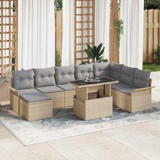 vidaXL Vidaxl - Conjunto De Sof&aacute; De Jard&iacute;n Con Coj&iacute;n 9 Pcs Beige Polirat&aacute;n