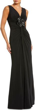 Mac Duggal Sleeveless Jersey 3D Flower Detail Gown in Black at Nordstrom, Size X-Small